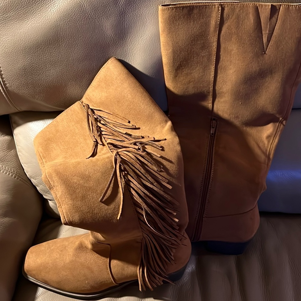 Brown fringe boots